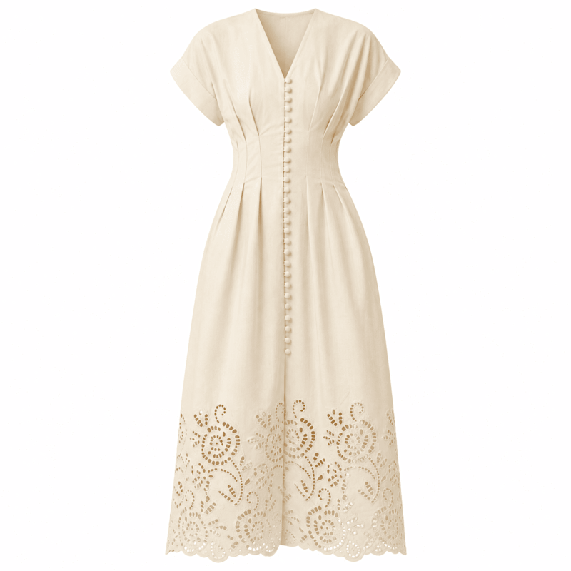 Emrick V Neck Short Sleeve Midi Dress - Bone | EXQUISE | Wolf & Badger