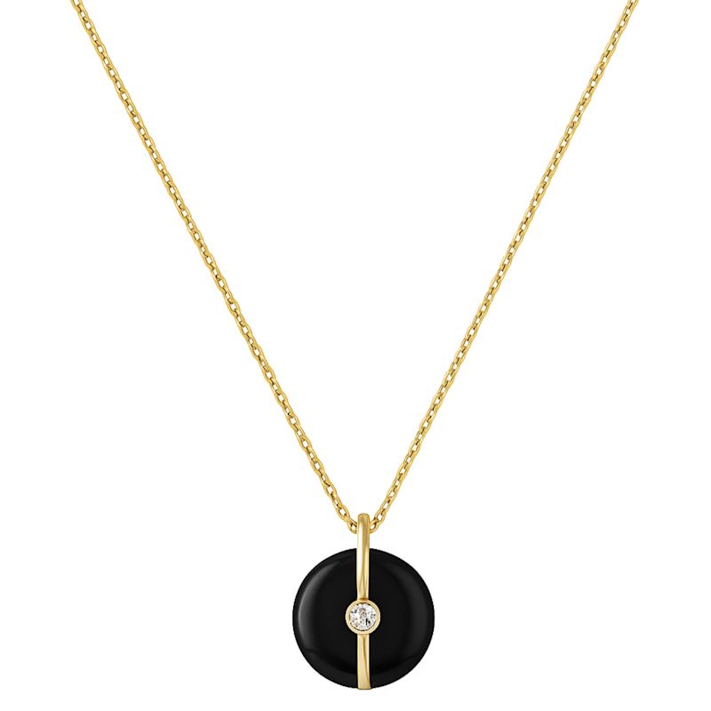 Enamelled Mini Diamond Buttons 14K Yellow Solid Gold Necklace-Black ...