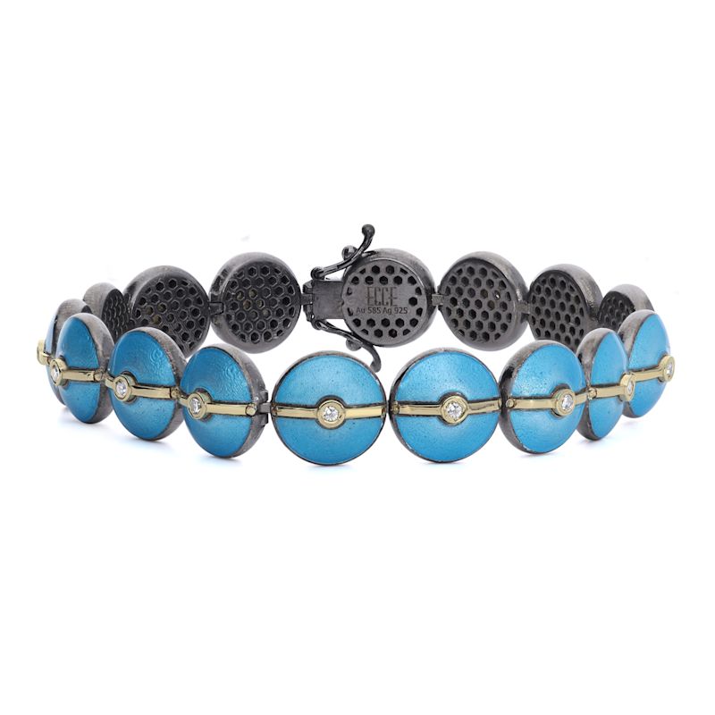 Enamelled Mini Multi Diamond Buttons 14K Yellow Gold Bracelet ...