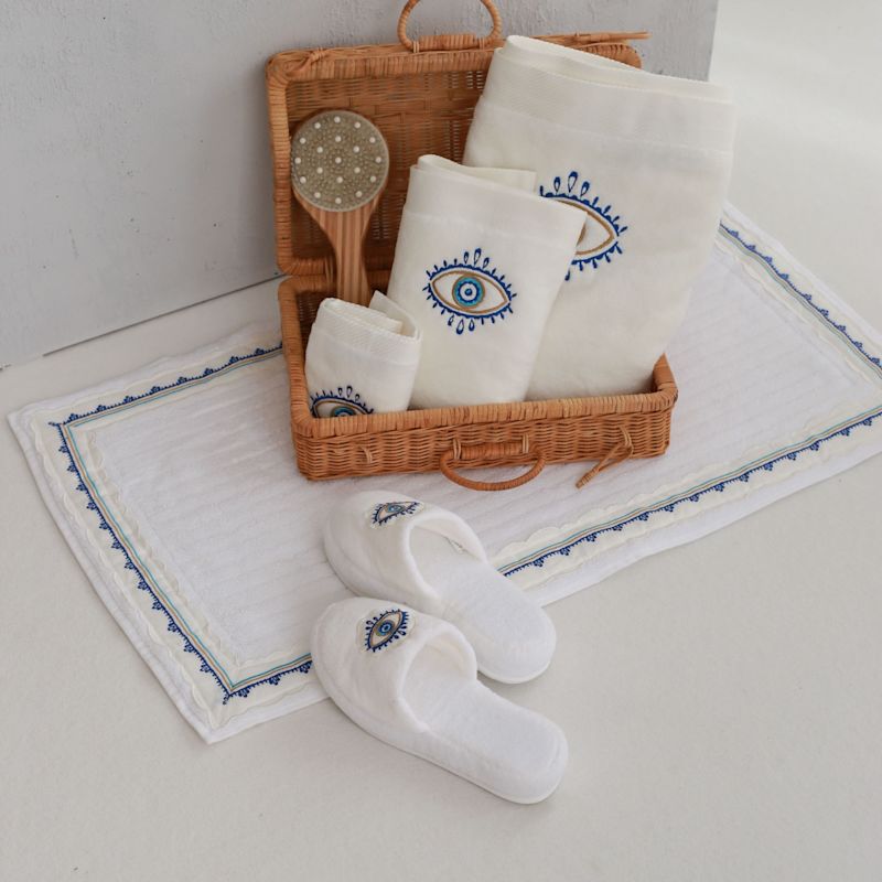 Evil Eye Themed Cotton Bath Mat | KM Home Collection | Wolf & Badger