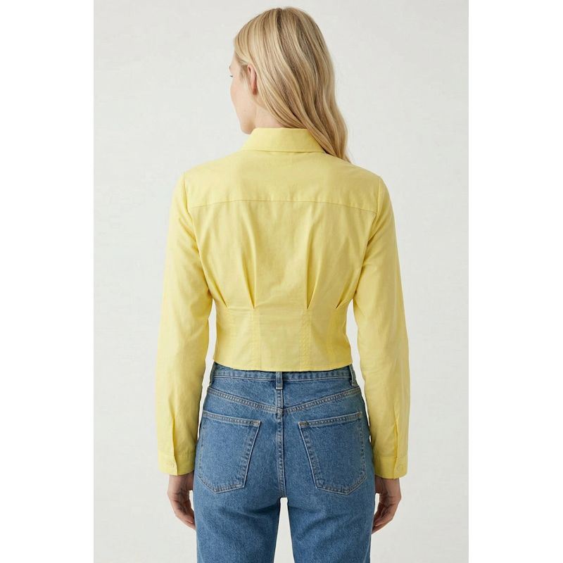 Felicia Long Sleeve Crop Shirt - Yellow | EXQUISE | Wolf & Badger