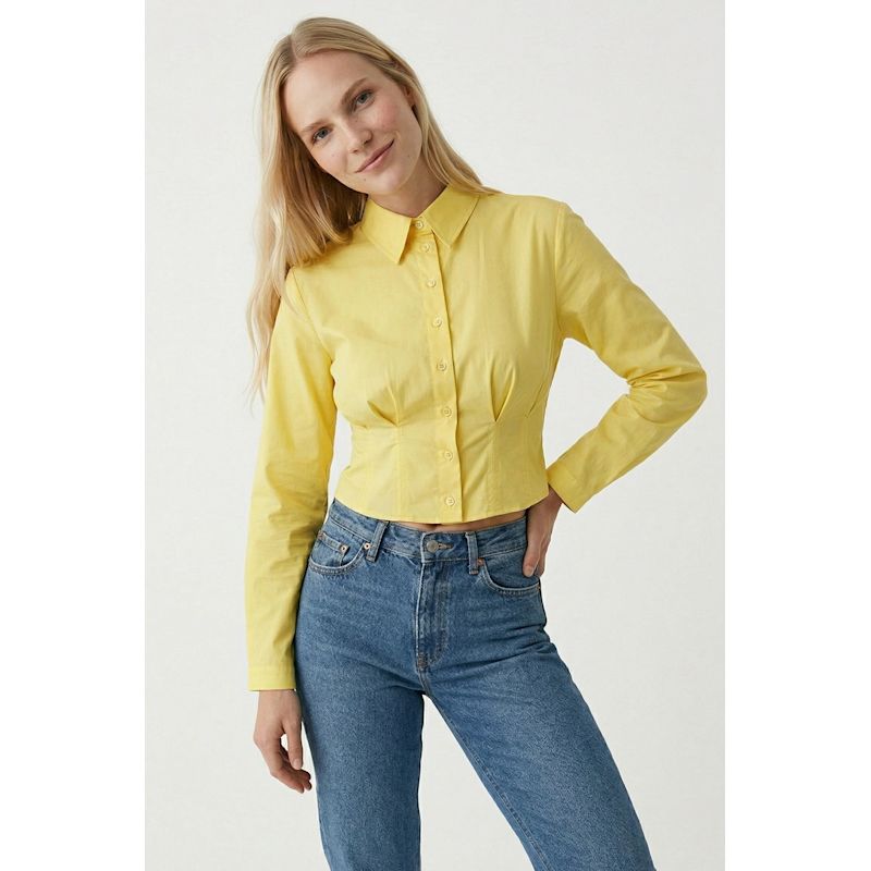Felicia Long Sleeve Crop Shirt - Yellow | EXQUISE | Wolf & Badger