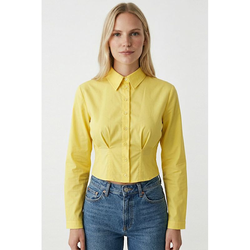 Felicia Long Sleeve Crop Shirt - Yellow | EXQUISE | Wolf & Badger
