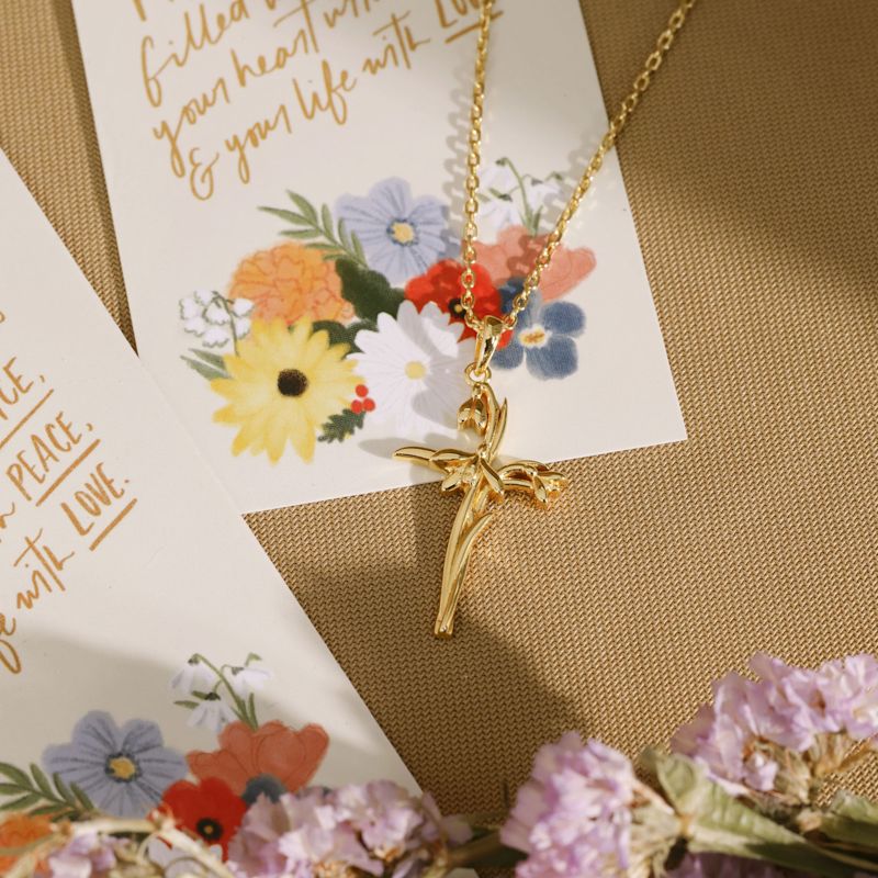Floral Cross January Snowdrop Birth Flower Necklace | VANIMY | Wolf ...