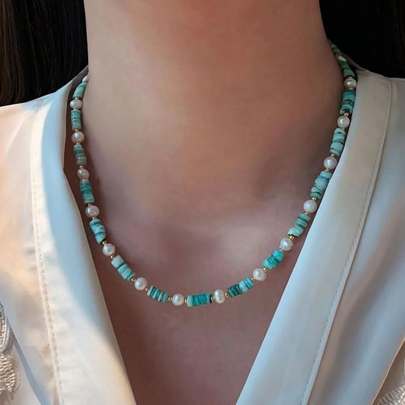Freshwater Pearl Green Shell Beaded Choker Necklace | Angel Barocco ...