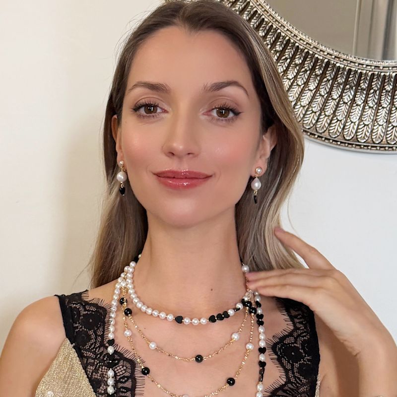 Freshwater Pearls With Heart Shaped Obsidian Choker Necklace | Farra ...