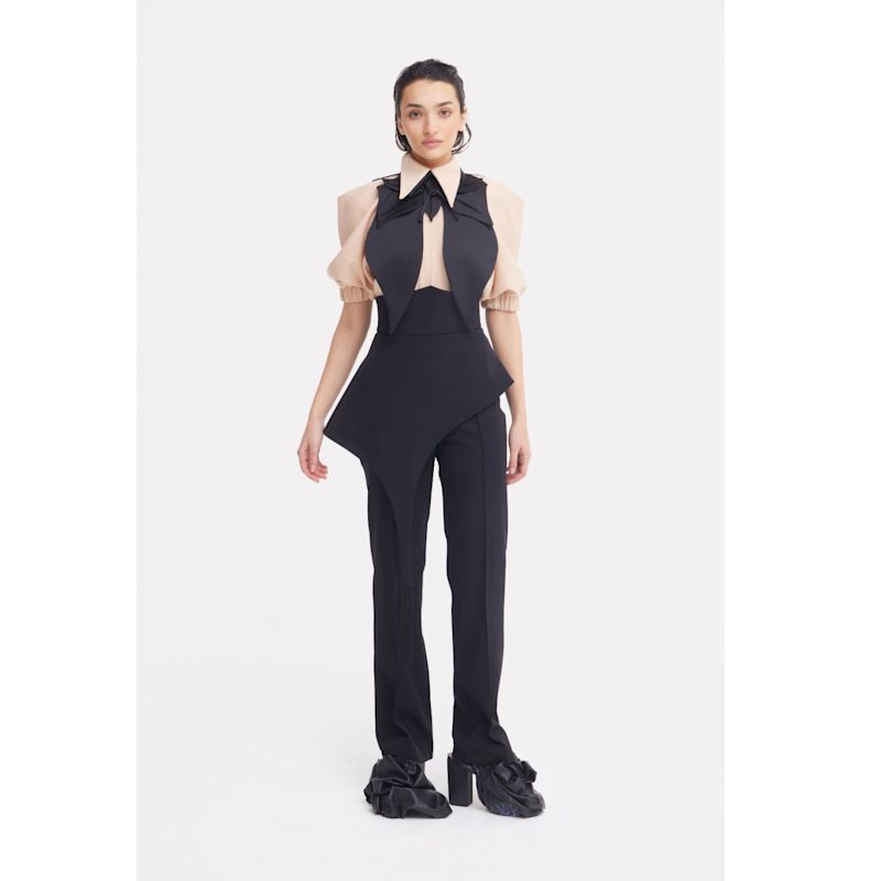 Full-Length Tailored Straight Leg Pants With Back Zipper Black | Julia ...