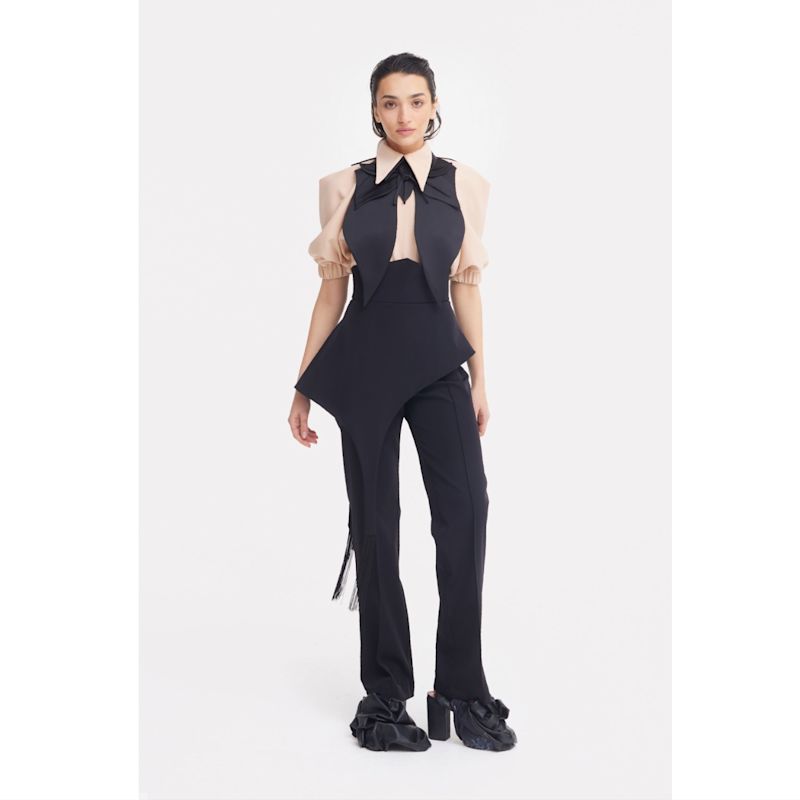 Full-Length Tailored Straight Leg Pants With Back Zipper Black | Julia ...