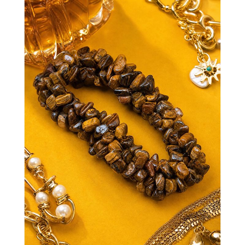 Golden Tiger's Eye Chunky Chip Stretch Beaded Bracelet | SAÉA | Wolf ...