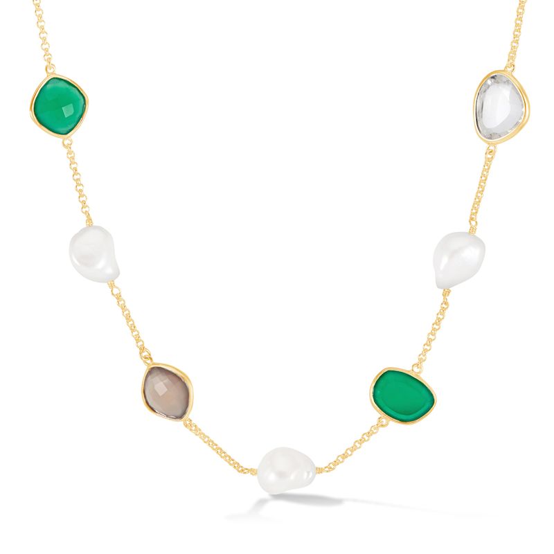 Green Gemstone & Baroque Pearl Pebble Necklace In Gold Vermeil | Dower ...