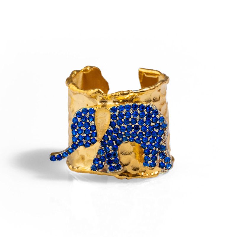 Guardian Sapphire Elephant Gold Chunky Adjustable Ring - Navyblue ...