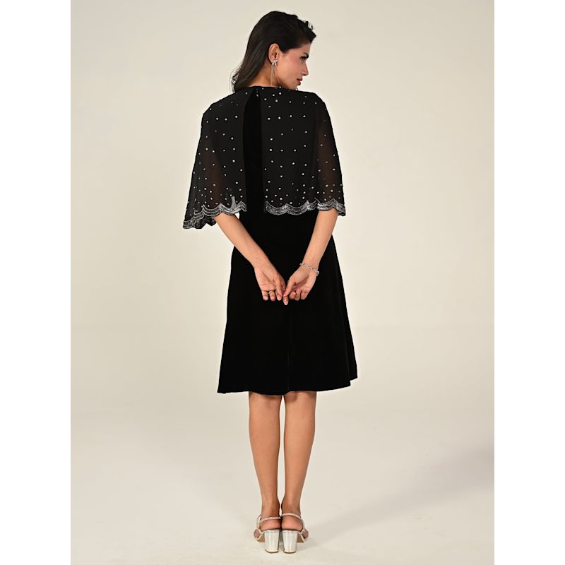 Heidi Black Velvet Hand Embroidered Cape Mini Dress | Rose & Nancy ...