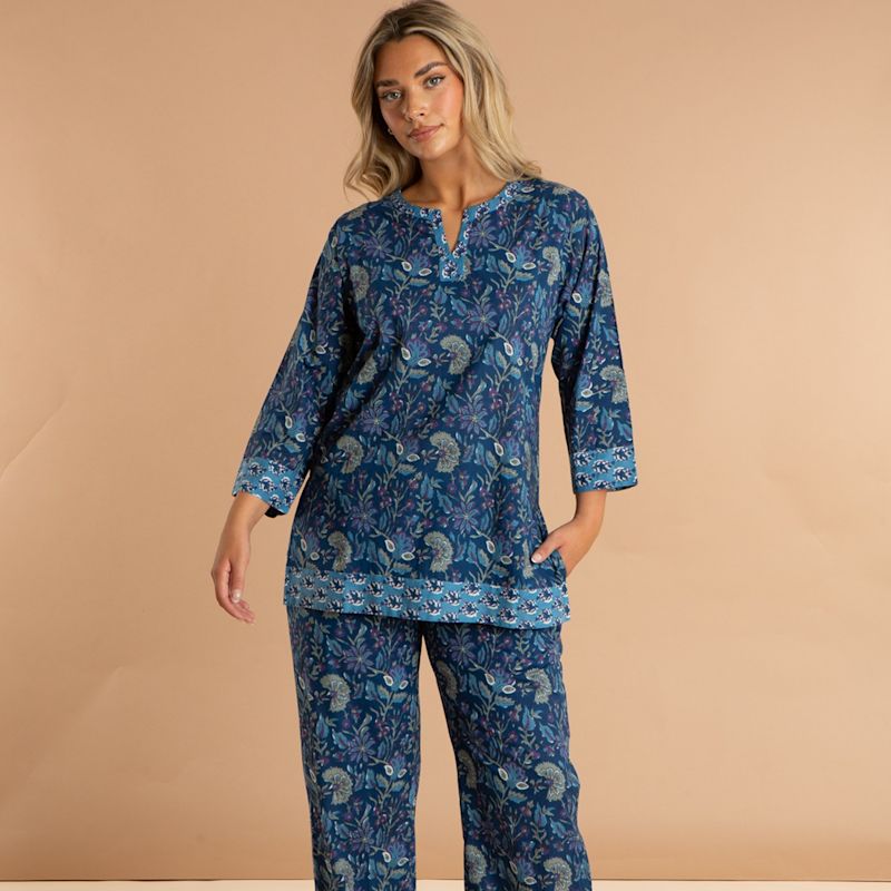 Long Sleeves Indian Bagru Cotton Pyjamas Set For Women's Pj Set | House Night Wear Pj Sets main image 0