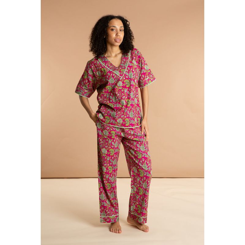 Indian Cotton Floral Printed Pyjamas - Fuchsia Freesia | inara | Wolf ...