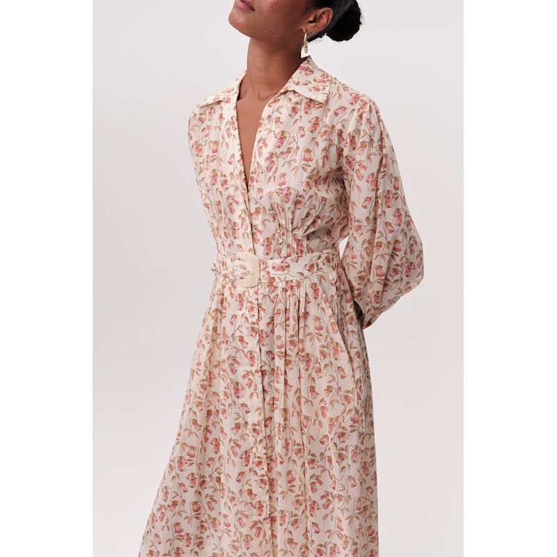 Katie Fitted Waist Floral Midi Shirt Dress- Multi Color | EXQUISE ...