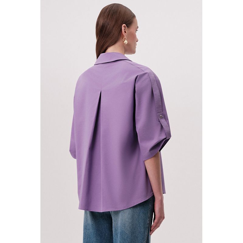 Kaylin Shoulder Epaulette Cotton Shirt- Lilac | EXQUISE | Wolf & Badger