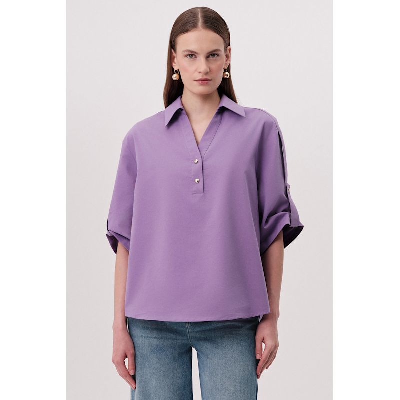 Kaylin Shoulder Epaulette Cotton Shirt- Lilac | EXQUISE | Wolf & Badger