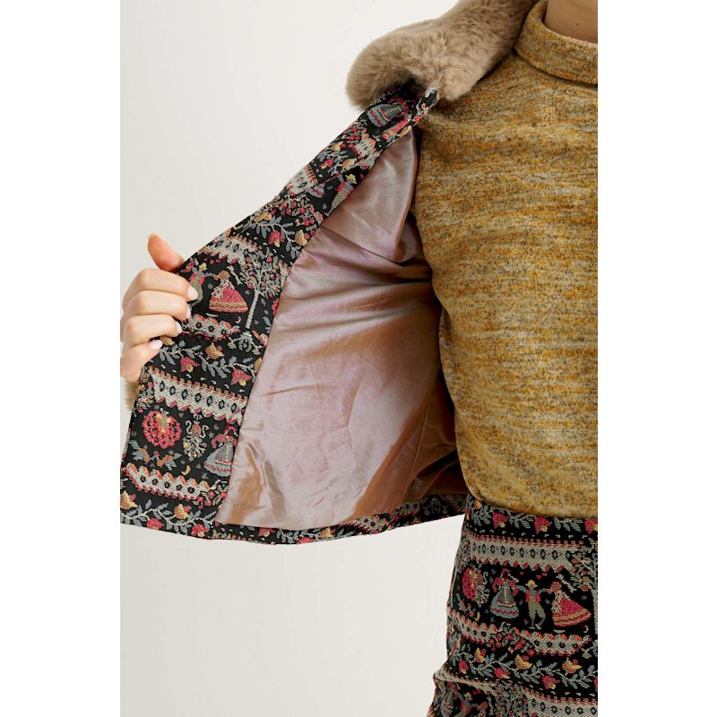 Kent Heirloom Fur Trim Cropped Jacket - Black | Louche | Wolf & Badger