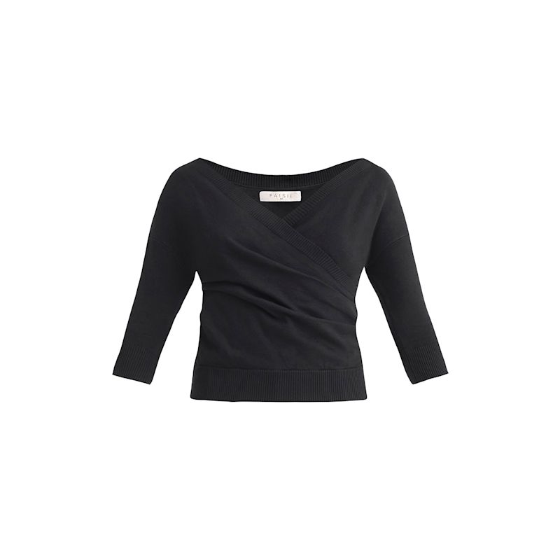 Kittie 3 4 Sleeve Wrap Top Black