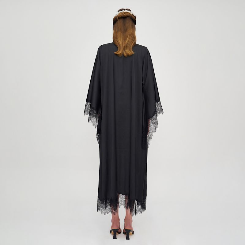 Lace Detailed Maxi Robe - Black | Avenue 8 | Wolf & Badger