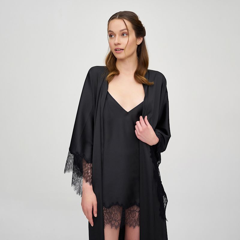 Lace Detailed Maxi Robe - Black | Avenue 8 | Wolf & Badger