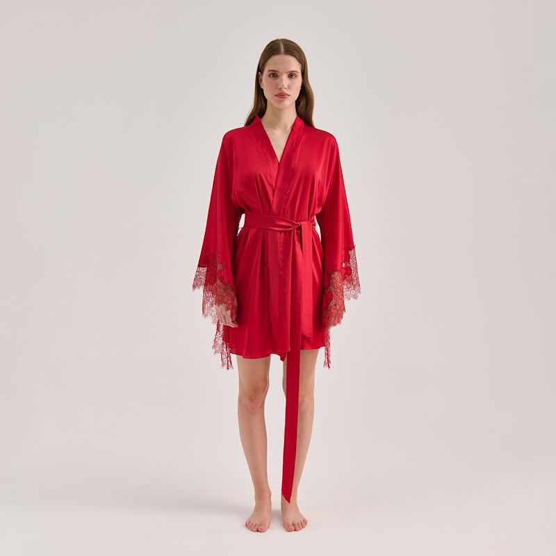 Lace Detailed Mini Robe - Red | Avenue 8 | Wolf & Badger
