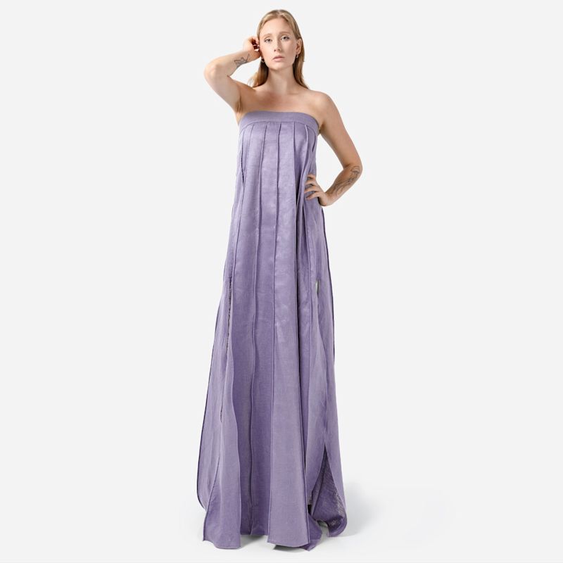 Purple linen caftans long bracelet sleeve linen maxi dress