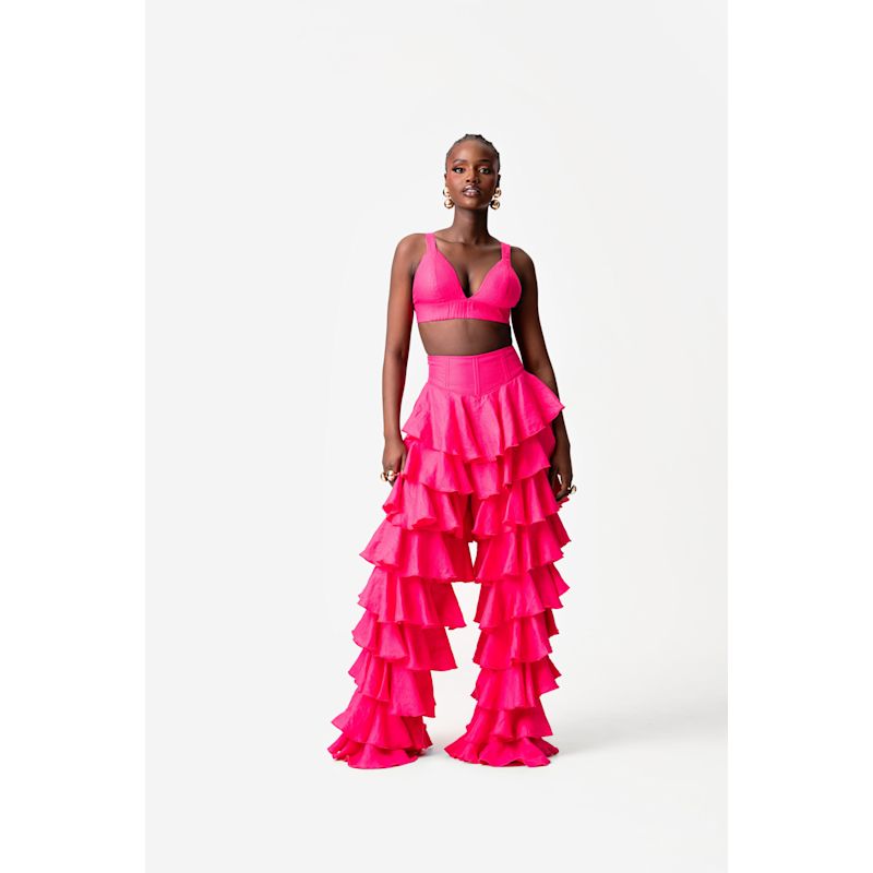 Linen Daria Ruffle Pants In Pink | OFUURE | Wolf & Badger