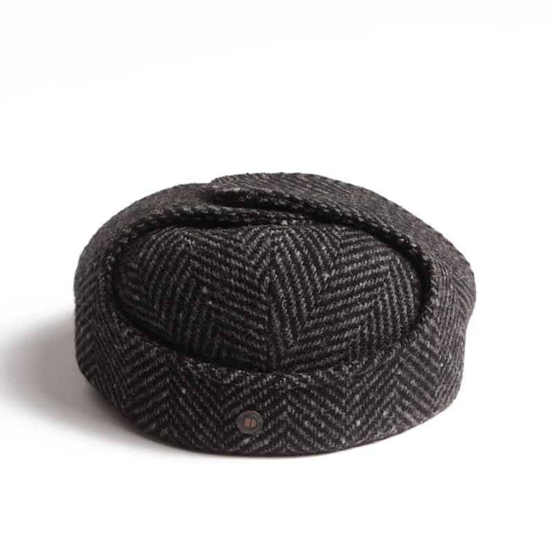 Logan Charcoal Tweed Wool Checks Italian Cap With Earflaps Trapper ...