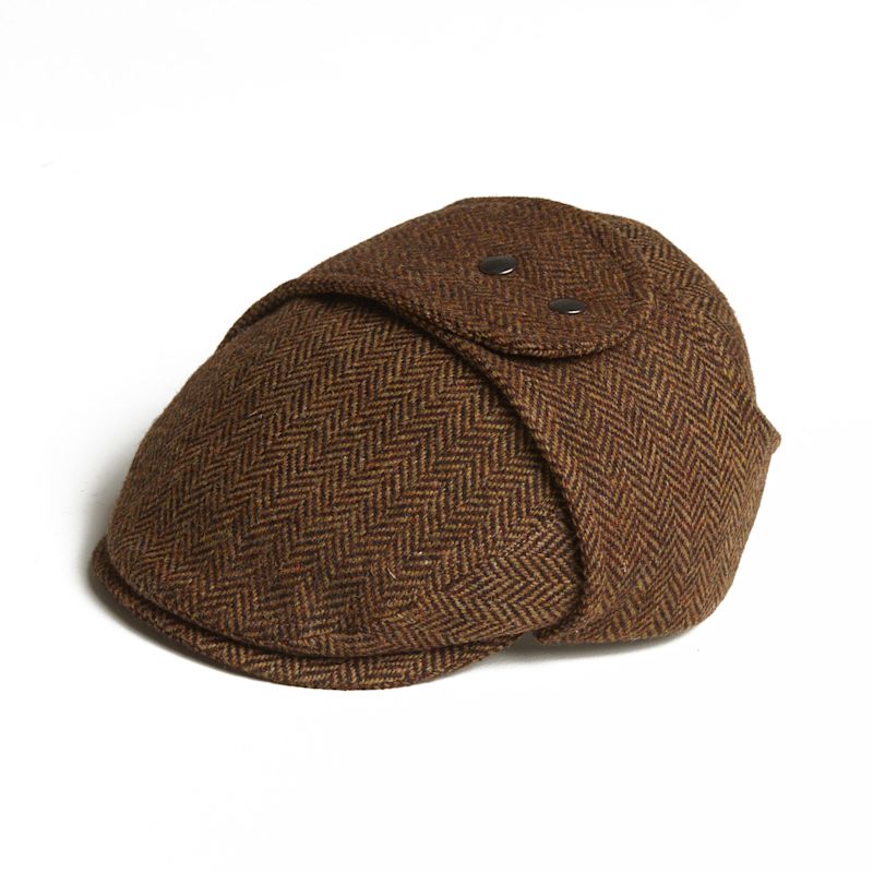 Logan Chestnut Tweed Wool Checks Italian Cap With Earflaps Trapper ...