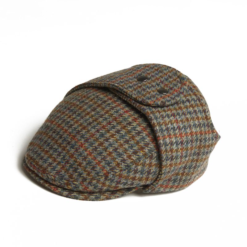 Logan Forest Tweed Wool Checks Italian Cap With Earflaps Trapper ...