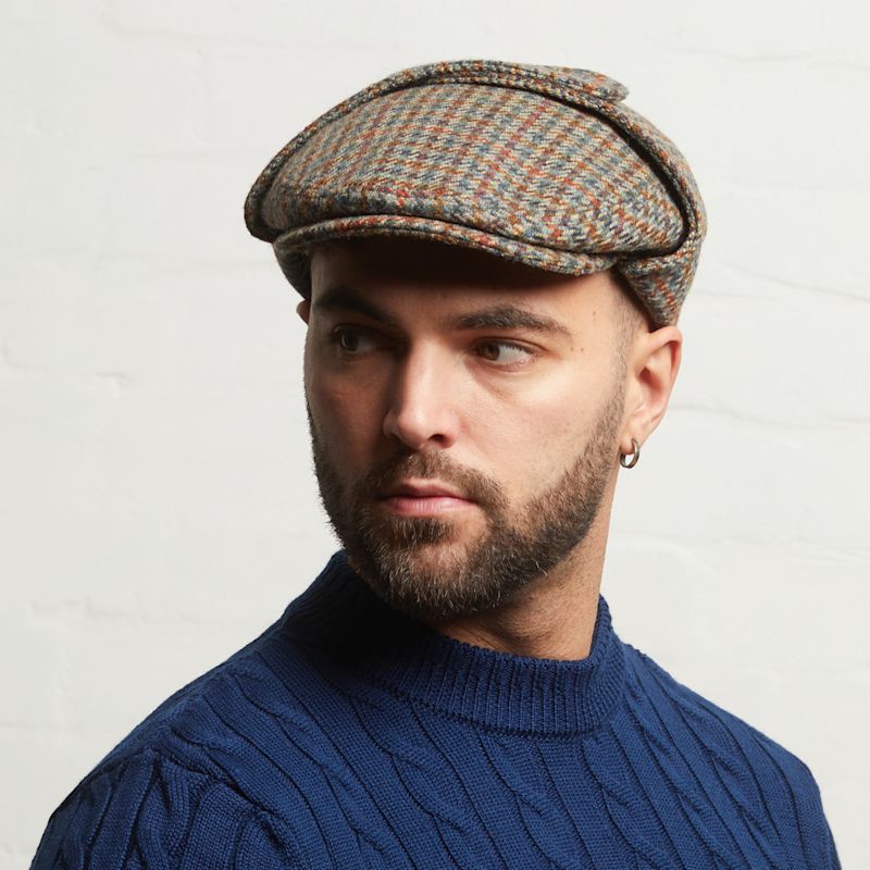 Logan Forest Tweed Wool Checks Italian Cap With Earflaps Trapper ...