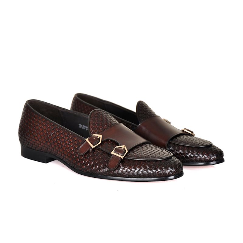 Lorenzo Woven Monk Strap Loafers - Coffee | DAVID WEJ | Wolf  display picture 2