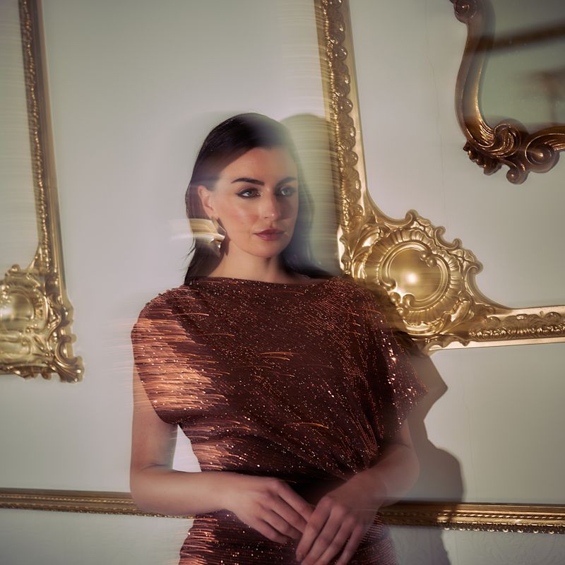green emerald velvet dress Copper train sequins work couture gown main image 0