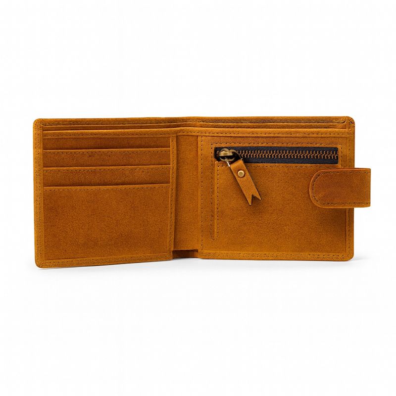Luxury Leather Zip Section Coin Wallet - Tan | VIDA VIDA | Wolf & Badger