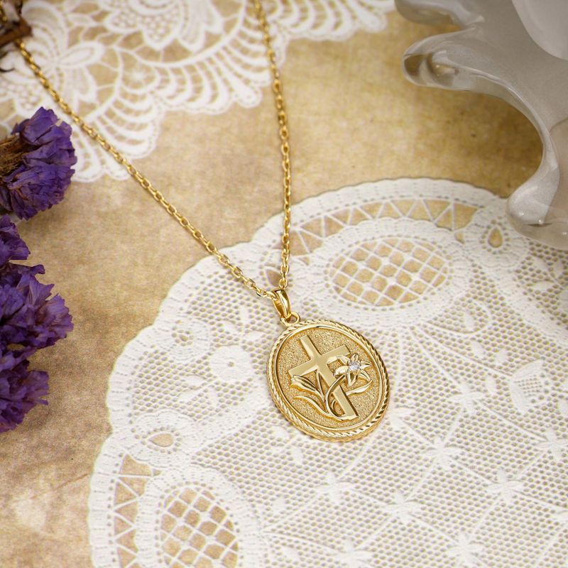 Madonna Lily Cross Medallion Necklace | VANIMY | Wolf & Badger