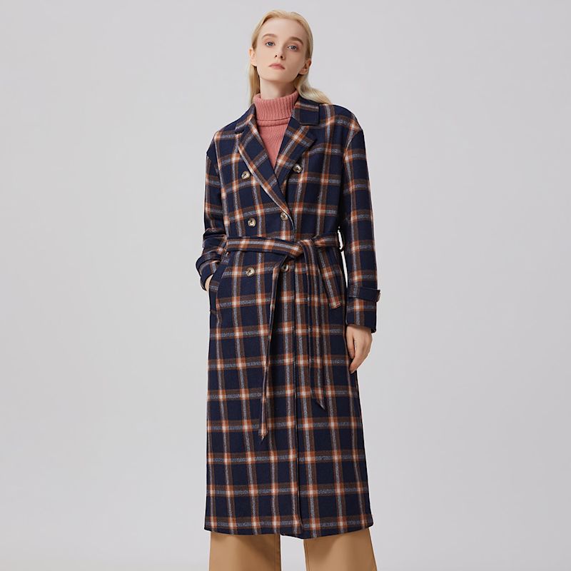 Double Breasted Checks Coat - Navy | Smart and Joy | Wolf & Badger