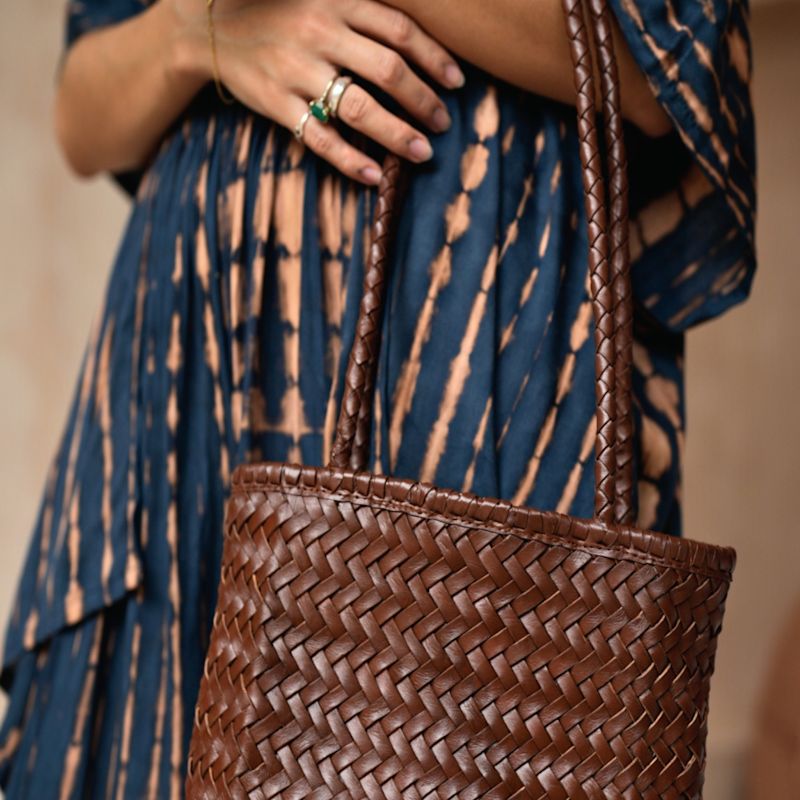 Maria Artisan Handwoven Leather Mini Tote With Long Handles In Brown ...