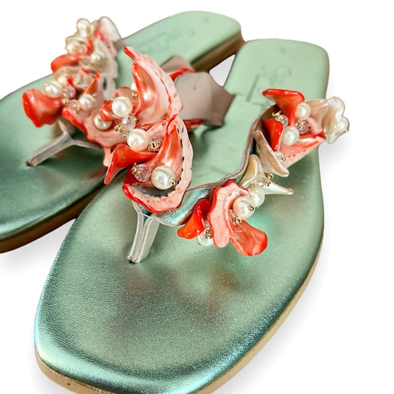 Meduse - Metallic Veraman Sandals With Red Mother Of Pearl Shells ...