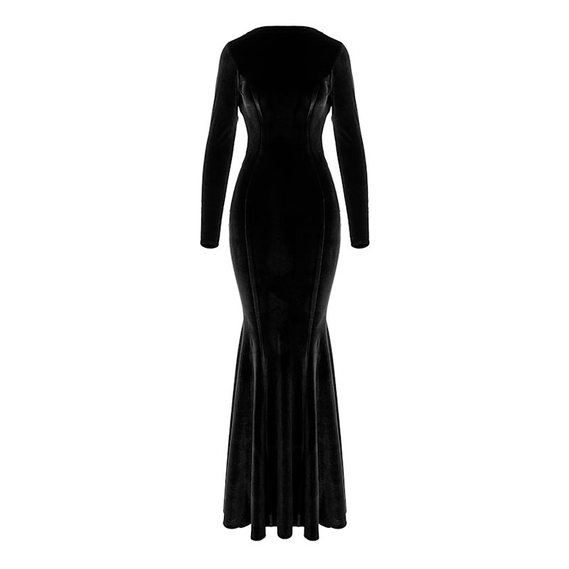 knee length dresses for ladies GWD Coleen Black Long Sleeve Velvet Maxi Dress