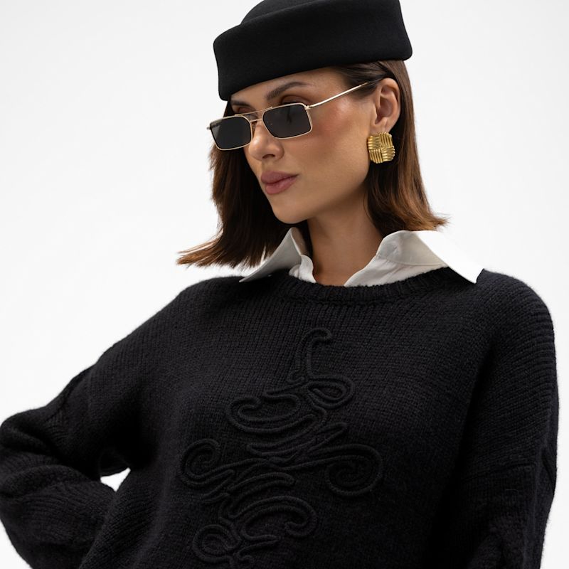 Merino And Baby Alpaca Sweater With Logo Vero Black | MANDRAGORA | Wolf ...