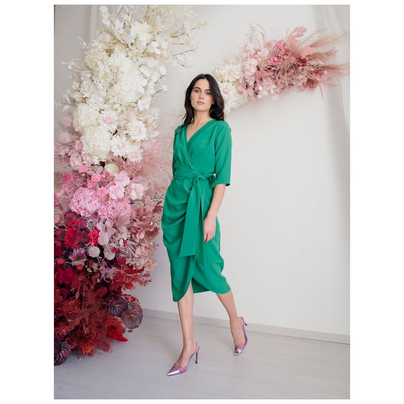 Triniti Midi Wrap Dress Green