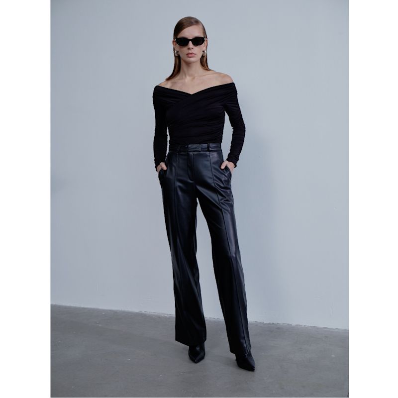 Marella T VALDENA Black Vegan Leather Trouser 37860218 002