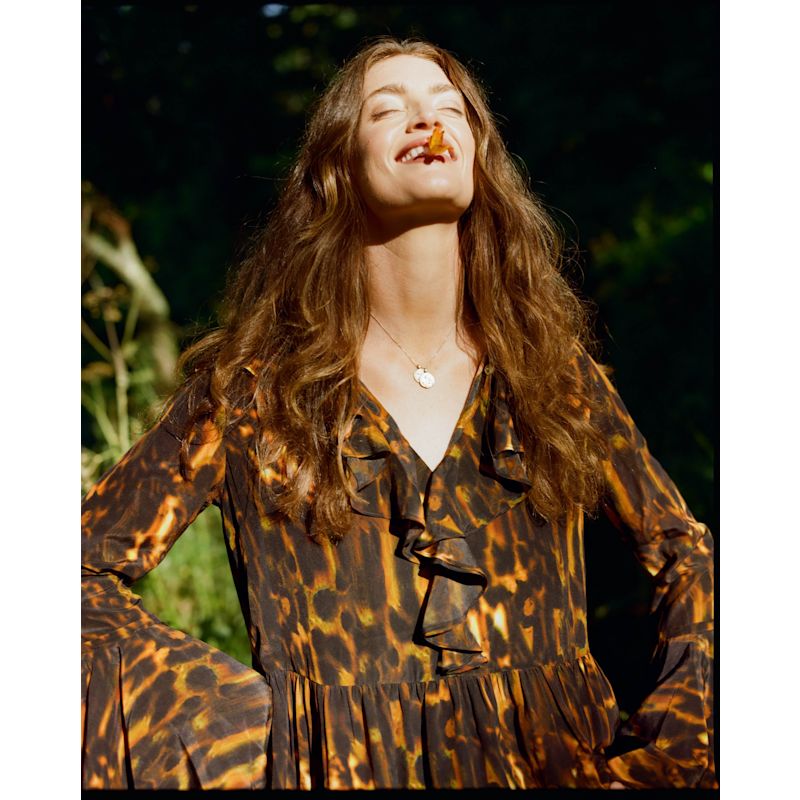 Morhav Silk Dress In Tortoise Shell Print | Klements | Wolf & Badger