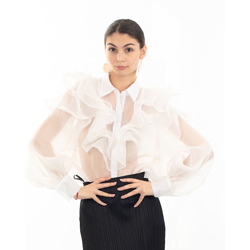 Multi Layer Ruffles Design Sheer Organza Shirt In White | CY Boutique ...