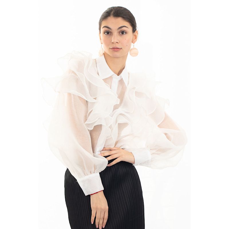 Multi Layer Ruffles Design Sheer Organza Shirt In White | CY Boutique ...