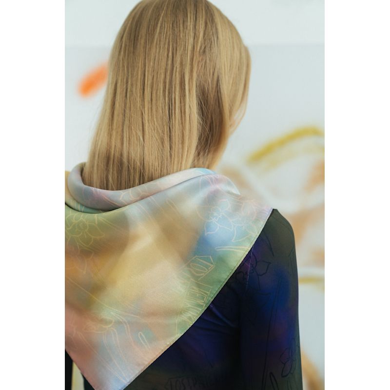 Brooklyn Bridge Silk Scarf - Blue - 26 Inch Square