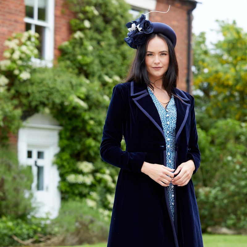 Navy Blue Velvet Dress Coat | Guinea | Wolf & Badger