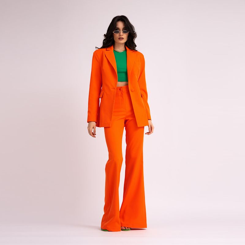Neon Orange Suit With Slim Fit Blazer And Flared Trousers | BLUZAT ...