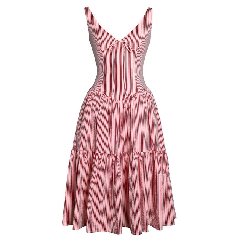 Oceana Red Candy Stripe Drop Waist Midi Dress | Miss Circle New York | Wolf  & Badger